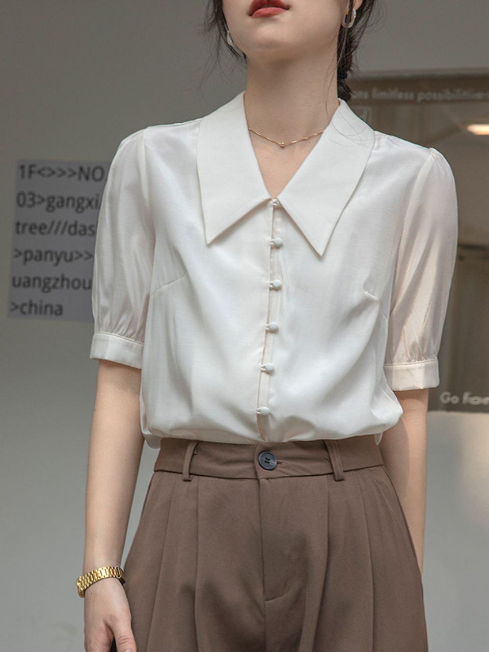 Áo sơ mi lụa cao cấp tay lở đính cúc phong cách Trung Hoa D312240