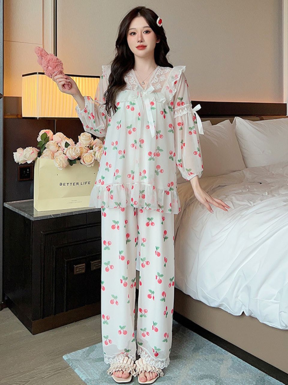 Đồ ngủ cho nữ lưới ren có đêm lót phong cách ngọt ngào  DN430240