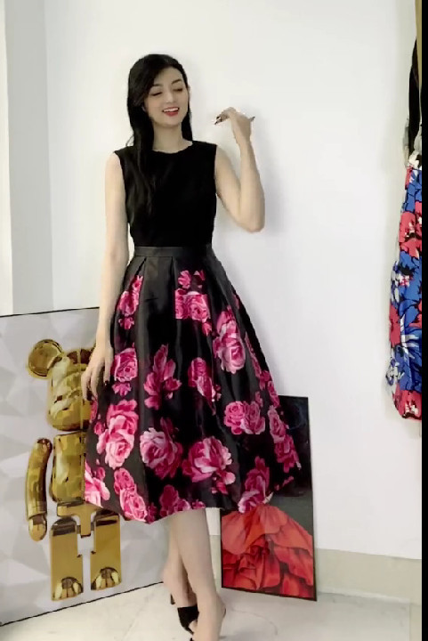 Váy đầm vintage hoa hở lưng tiểu thư dáng xoè - Dương Fashion