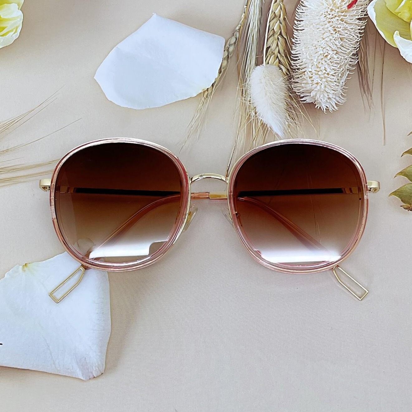 Kính Mát Nữ Hiệu Cartier Màu Nâu Len Bầu Gọng Kim Loại Cao Cấp Full Box