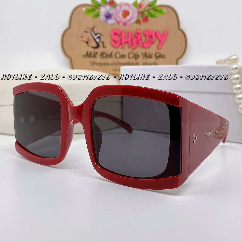 Mắt Kính Thời Trang Nữ - Kính Celine Màu Đen Gọng Đỏ Vuông Bảng To Cao Cấp 8026