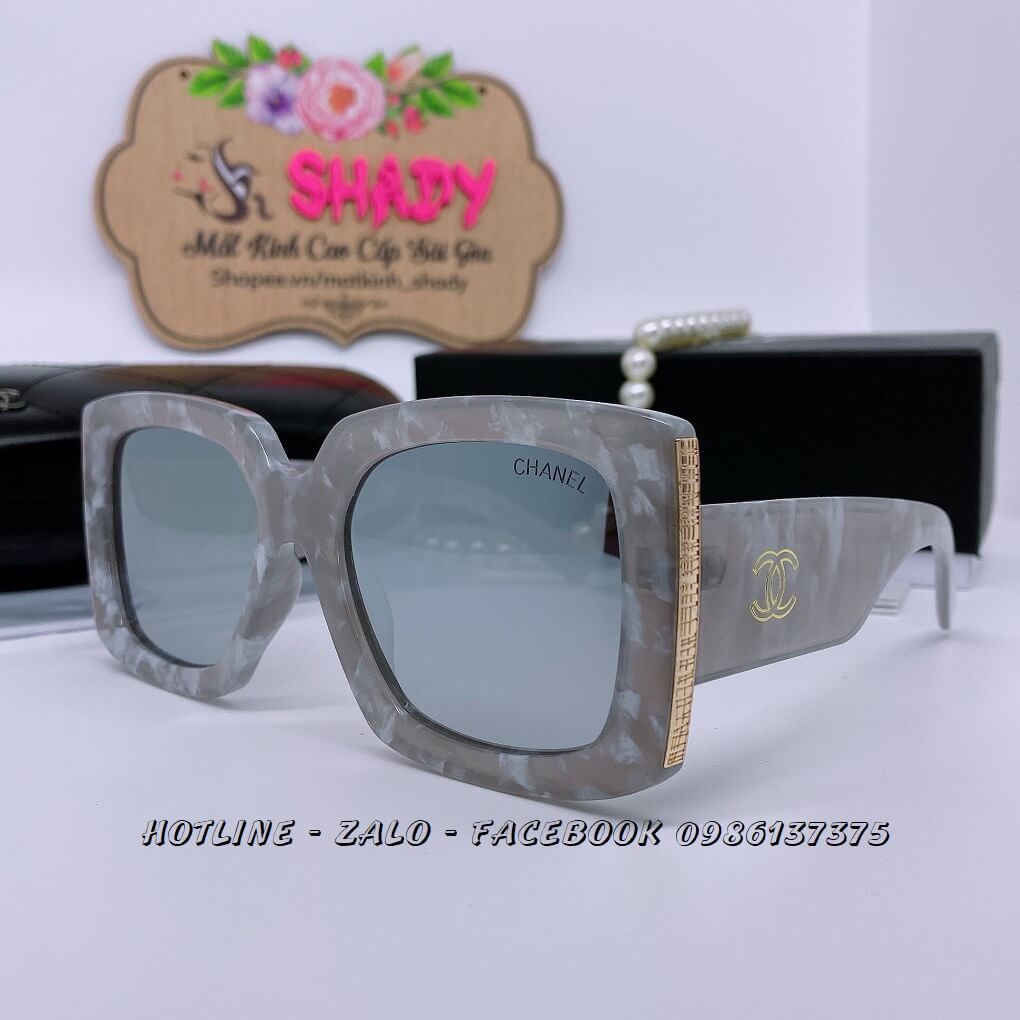 Mắt Kính Thời Trang Nữ - Kính Chanel Nữ Vuông Tráng Gương Bạc Tròng Polarized Cao Cấp 6082