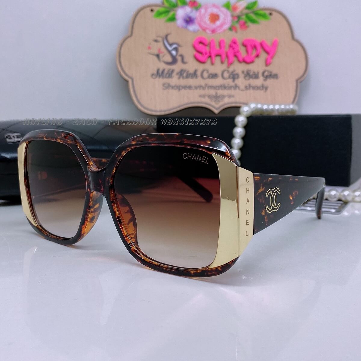 Mắt Kính Thời Trang Nữ - Kính Chanel Nữ Nâu Hổ Phách Dáng Vuông Viền Kim Loại Polarized Cao Cấp 9151