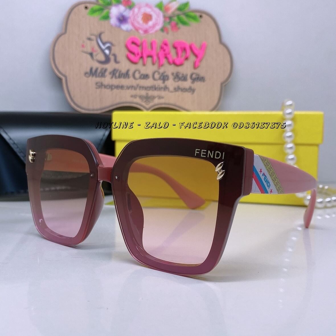 Mắt Kính Thời Trang Nữ - Kính Fendi Nữ Vuông Màu Hồng Mận Cao Cấp Full Box Mã 9930