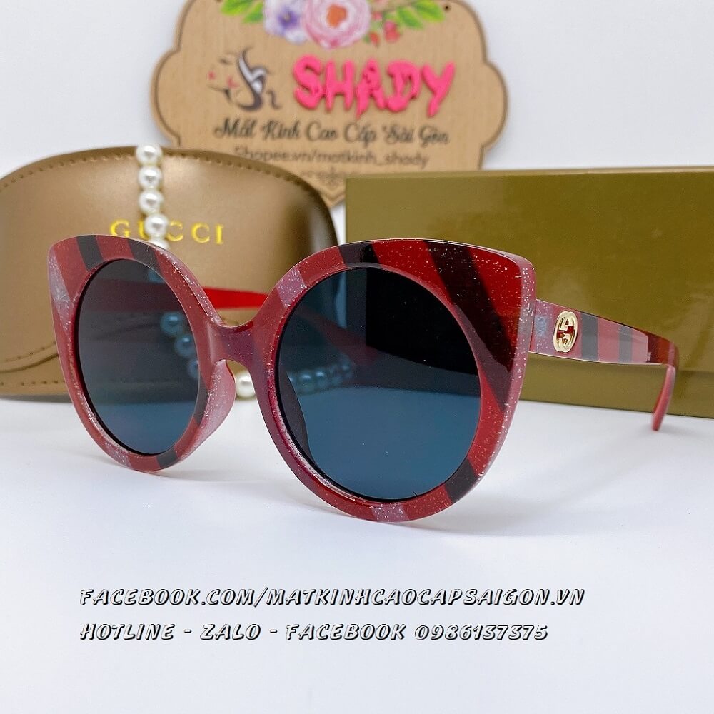 Mắt Kính Thời Trang Nữ - Kính Gucci Nữ Mắt Mèo Đen Gọng Đỏ Cao Cấp Fullbox 6926