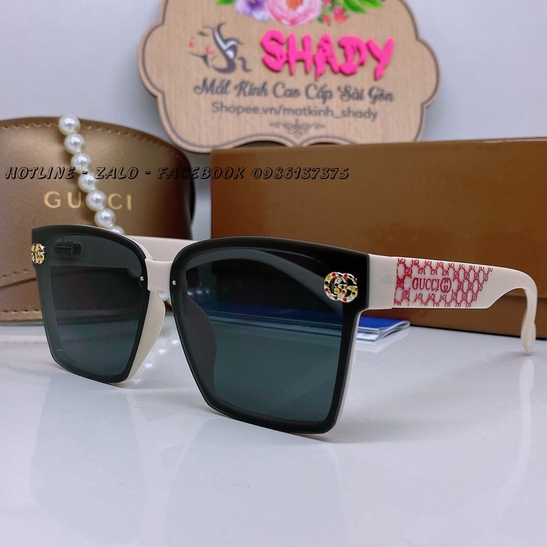 Mắt Kính Thời Trang Nữ - Kính Gucci Nữ Vuông Đen Gọng Trắng Sữa Cao Cấp 1102