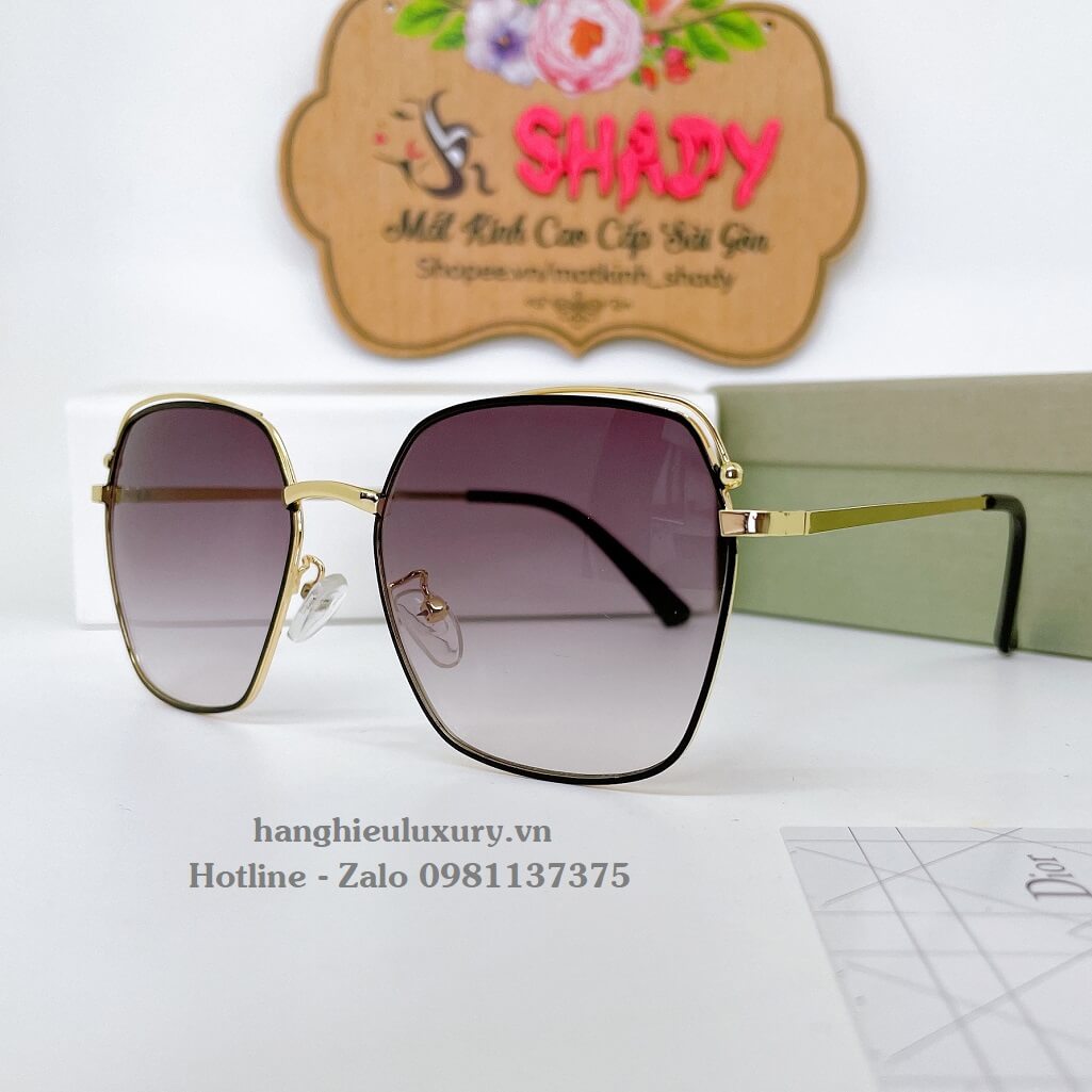 Mắt Kính Thời Trang Nữ - Kính Dior Nữ Vuông Viền Kim Loại Tròng Polarized Màu Đen Khói B80-148