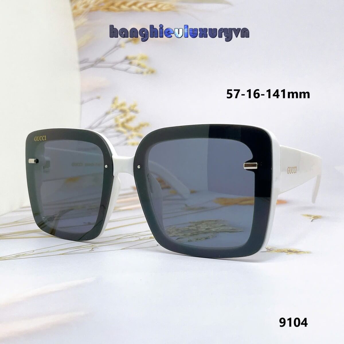 Mắt Kính Thời Trang Nữ - Kính Gucci Nữ Vuông Đen Gọng Trắng Tràn Viền Cao Cấp 9906