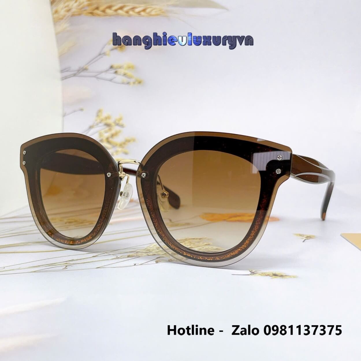 Mắt Kính Thời Trang Nữ - Kính Gucci Nữ Màu Nâu Gọng Nhũ Ánh Kim Cao Cấp Mã SP 2771