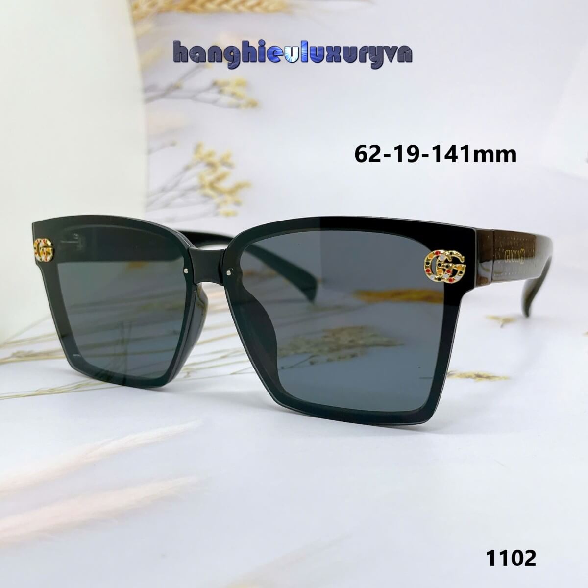 Mắt Kính Thời Trang Nữ - Kính Gucci Nữ Vuông Đen Gọng Đen Logo Cao Cấp 1102