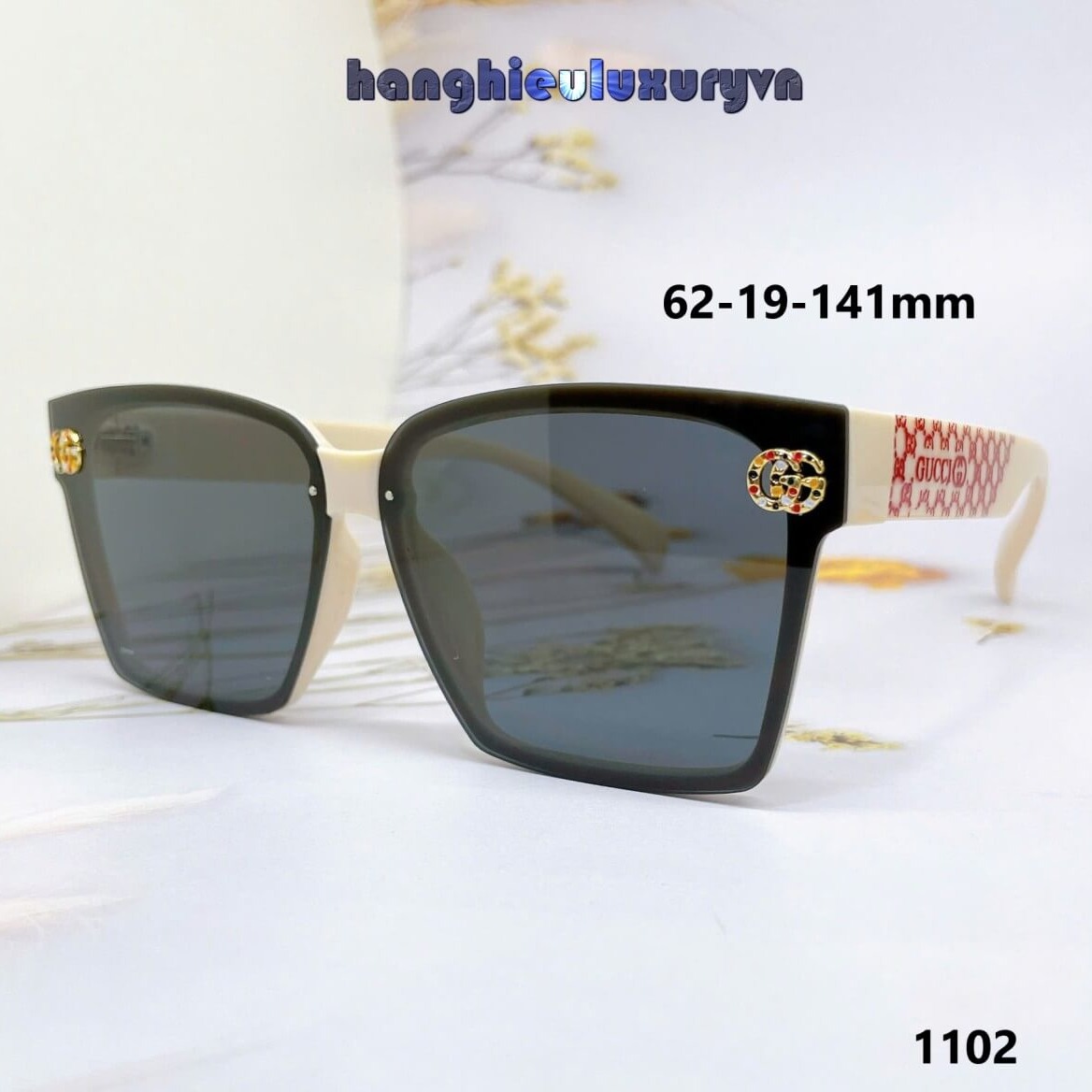 Mắt Kính Thời Trang Nữ - Kính Gucci Nữ Vuông Đen Gọng Trắng Sữa Cao Cấp 1102