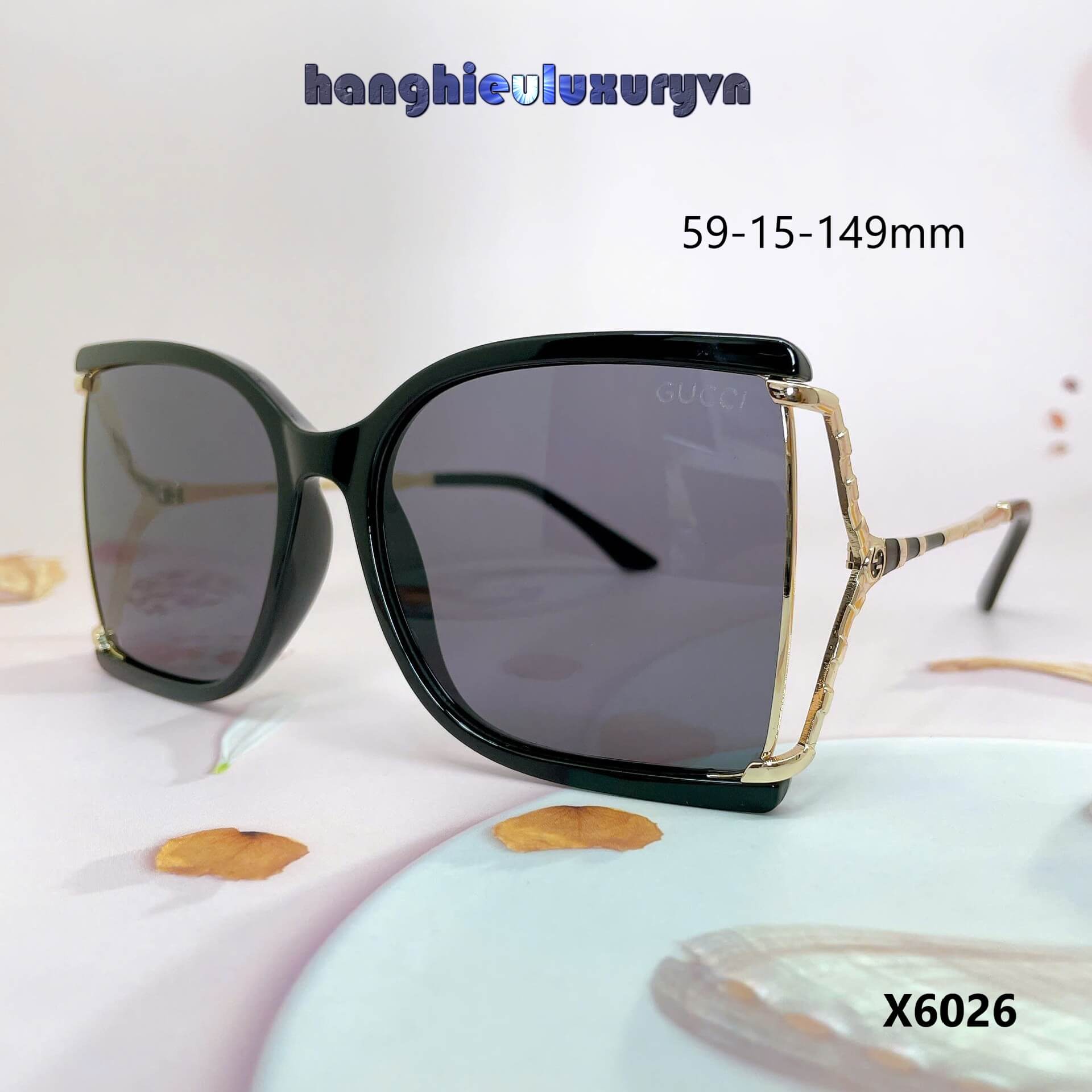 Mắt Kính Thời Trang Nữ - Kính Gucci Nữ Vuông Đen Mặt Cắt Gọng Kim Loại Cao Cấp Kèm Hộp X6026