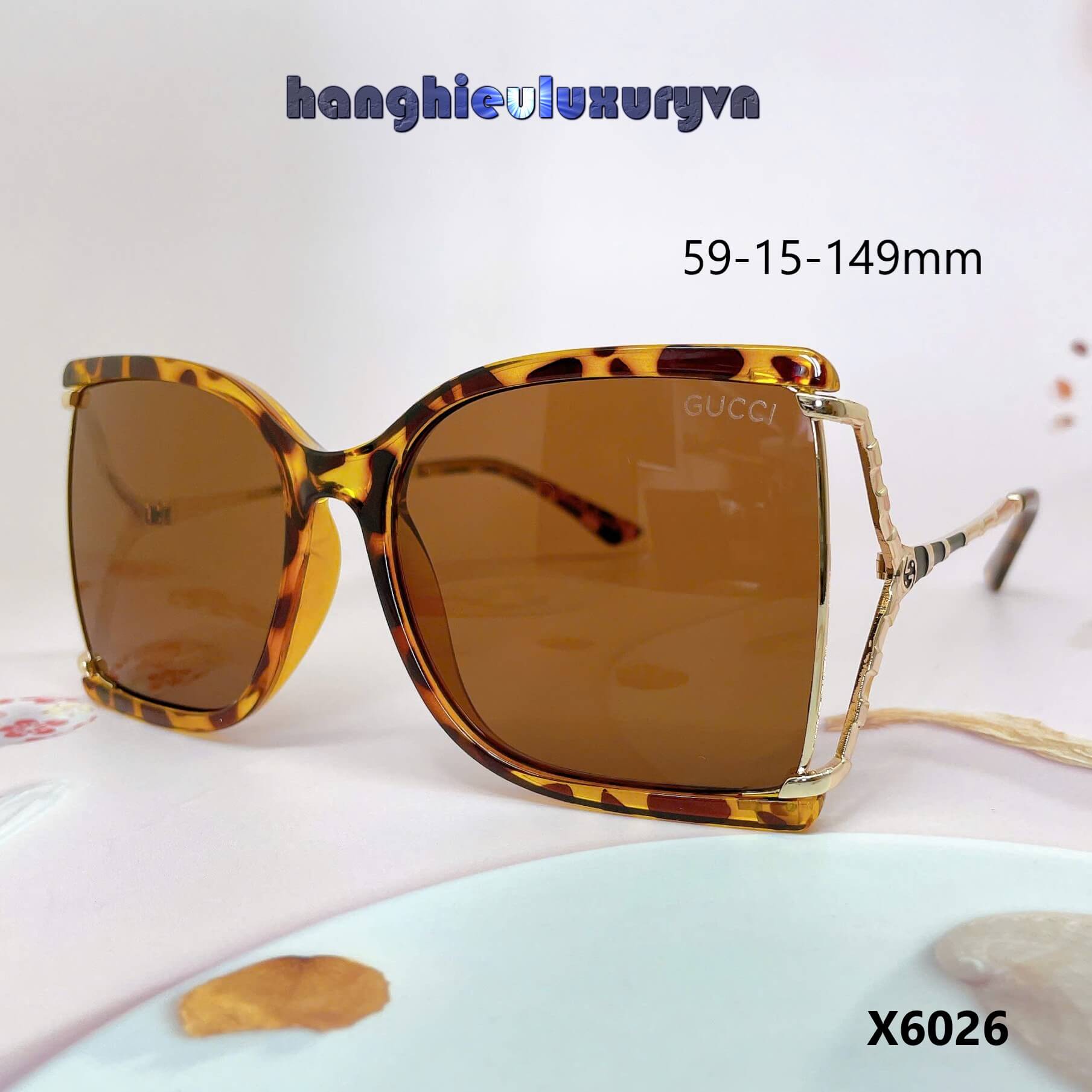 Mắt Kính Thời Trang Nữ - Kính Gucci Nữ Vuông Nâu Hổ Phách Mặt Cắt Gọng Kim Loại Cao Cấp Kèm Hộp X6026