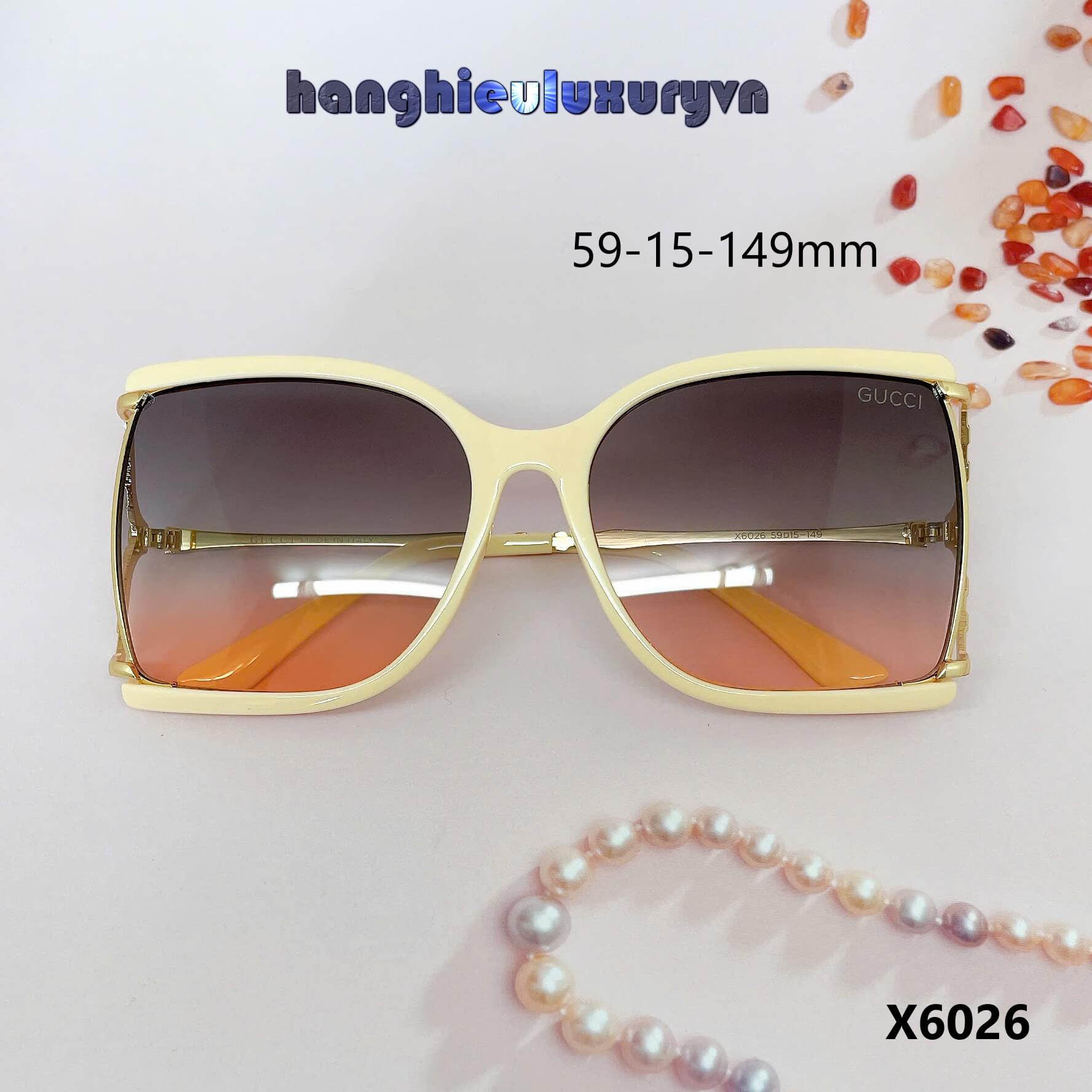 Mắt Kính Thời Trang Nữ - Kính Gucci Nữ Vuông Ombre Hồng Mặt Cắt Gọng Kim Loại Cao Cấp Kèm Hộp X6026