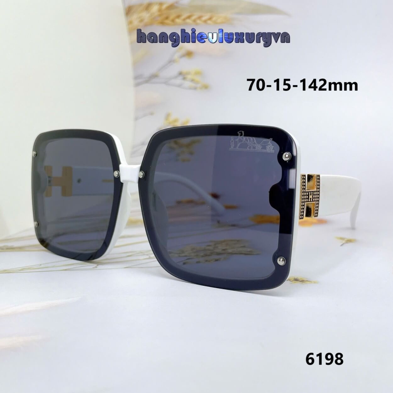 Mắt Kính Thời Trang Nữ - Kính Hermes Nữ Vuông Đen Gọng Chữ H Trắng Cao Cấp 6198