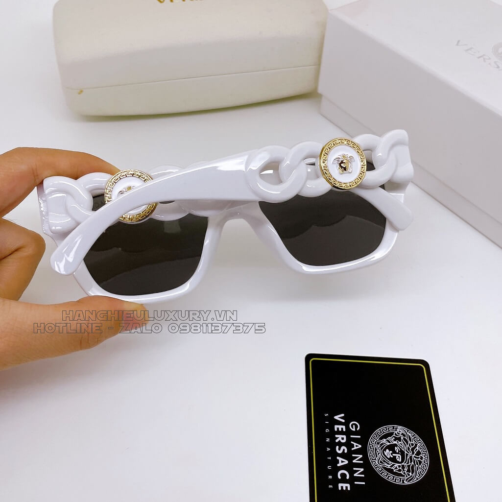 Mắt Kính Versace Havana Gọng Xích Mix Charm Medusa Trắng Hàng Hiệu Luxury
