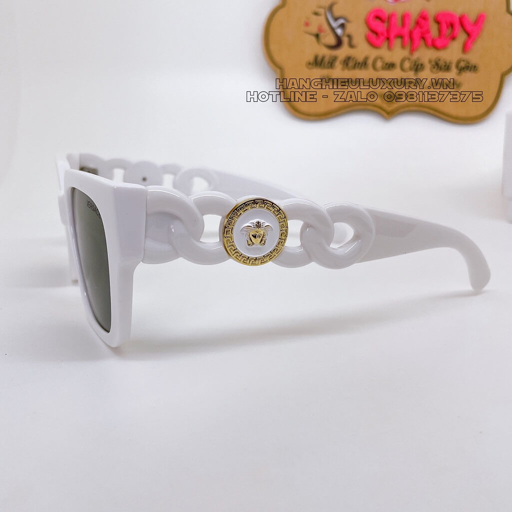 Mắt Kính Versace Havana Gọng Xích Mix Charm Medusa Trắng Hàng Hiệu Luxury