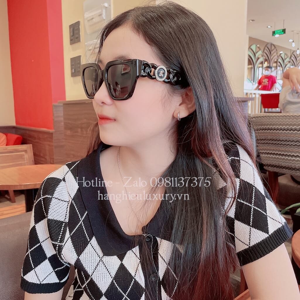 Mắt Kính Versace Havana Gọng Xích Mix Charm Medusa Đen Hàng Hiệu Luxury