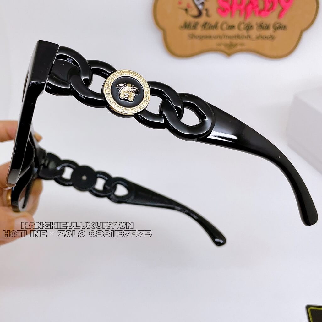 Mắt Kính Versace Havana Gọng Xích Mix Charm Medusa Đen Hàng Hiệu Luxury