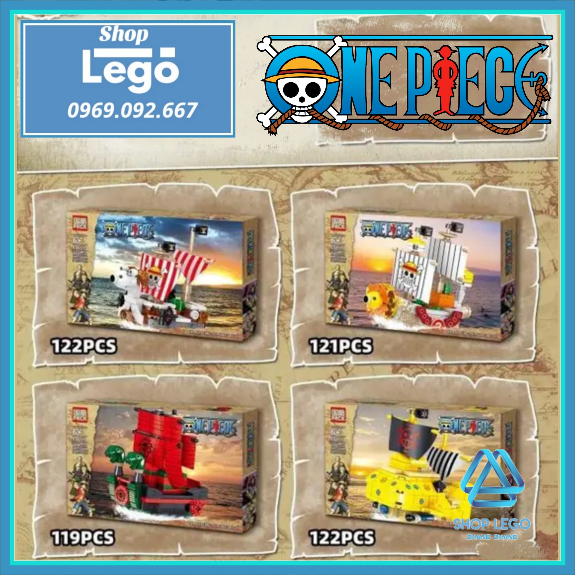 Xếp hình One Piece Tàu hải tặc Polar Tang - Nine Snake - Thousand Sunny - Going  Merry Lego Minifigures PRCK 69855