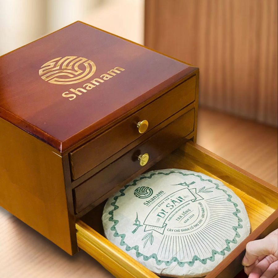 HỘP GỖ SƠN MÀI ĐỰNG BÁNH TRÀ CỔ - 3 NGĂN KÉO