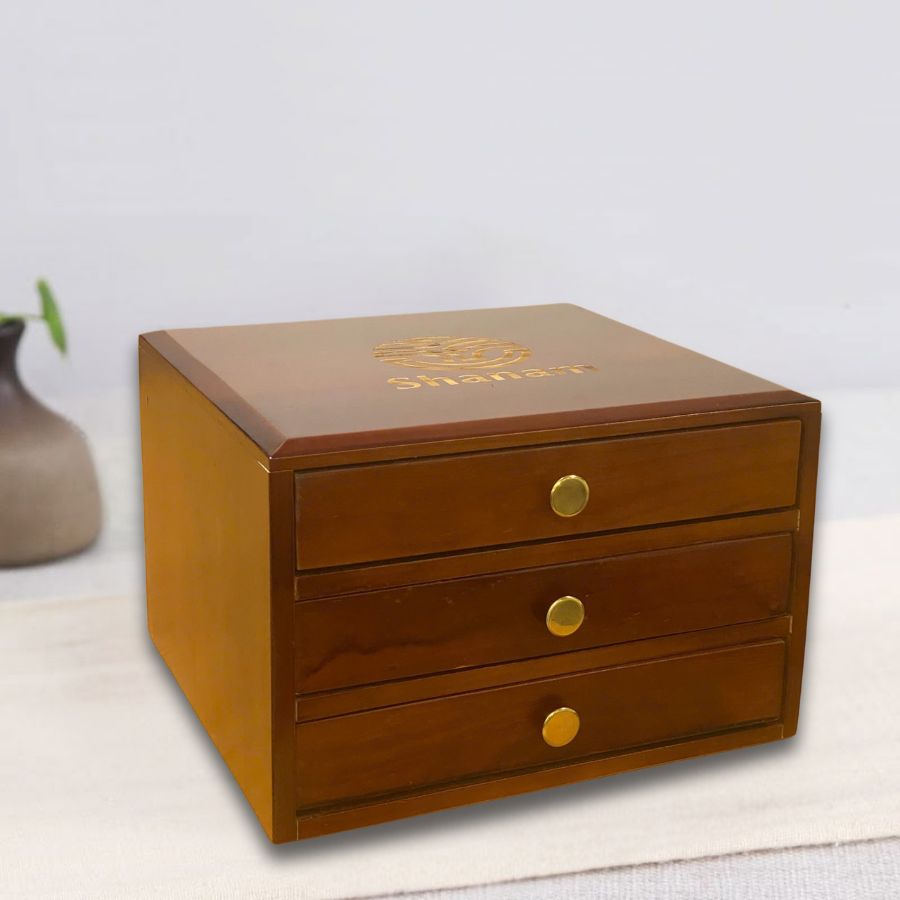 HỘP GỖ SƠN MÀI ĐỰNG BÁNH TRÀ CỔ - 3 NGĂN KÉO