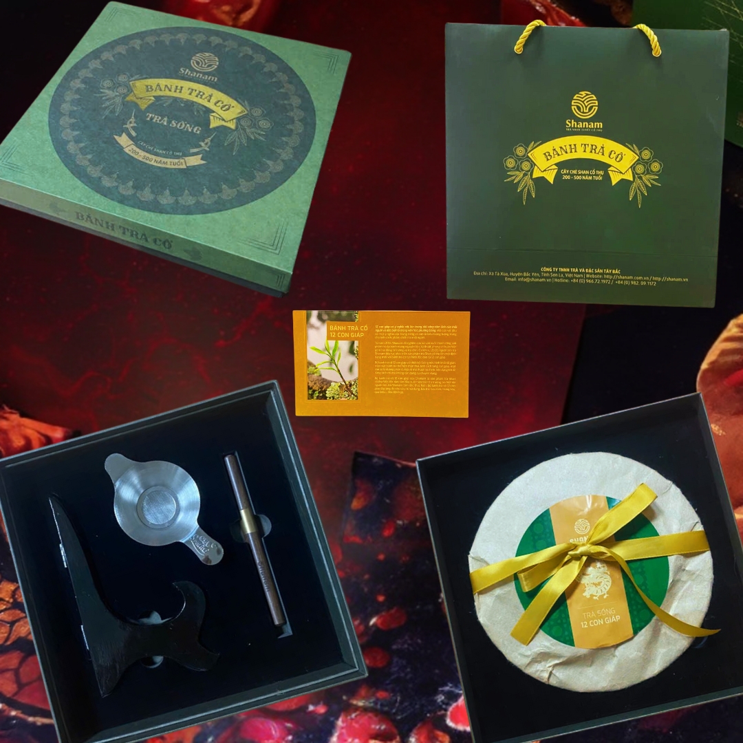 TRÀ VÀNG - BÁNH TRÀ SỐNG YÊN BÁI- 1 TÔM - 3 LÁ - 500G CON GIÁP DẦN