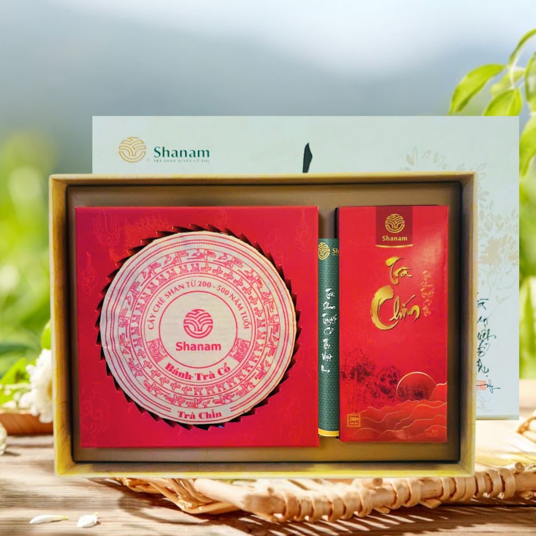 SÉT MIX TRÀ CHÍN BÁNH + RỜI ( BÁNH TRÀ CHÍN 2022 YÊN BÁI 1 TÔM 3 LÁ ,300G + HỘP TRÀ CHÍN)