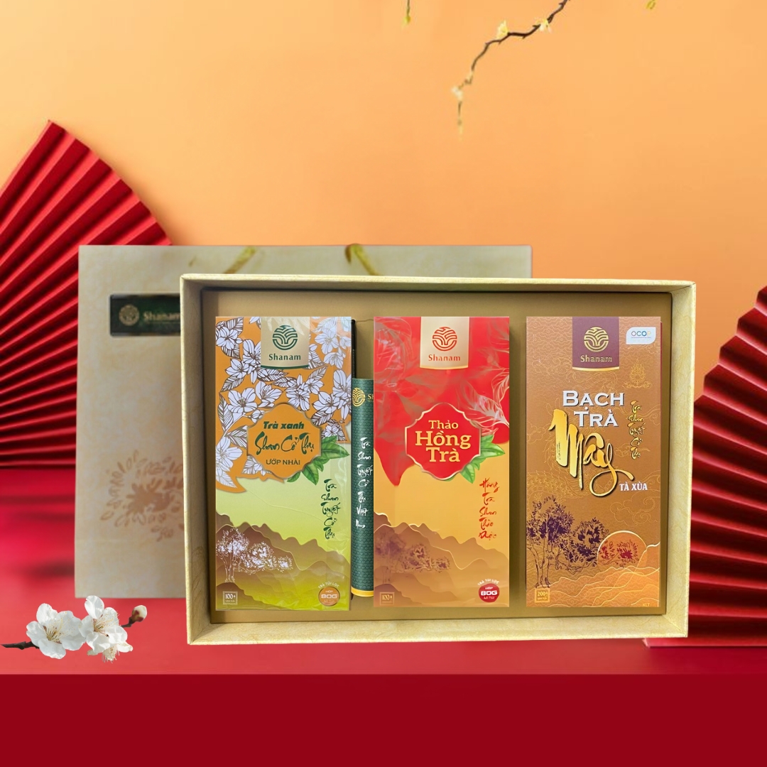 SET QUÀ: TẾT TÌNH THÂN (SET MIX BA: THẢO HỒNG TRÀ TÚI LỌC HỘP 80G +BẠCH TRÀ MÂY 50G+ TRÀ XANH ƯỚP NHÀI TÚI LỌC HỘP 80G)