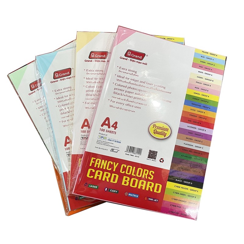 Bia màu A4 xanh biển, xanh lá, hồng, vàng, trắng 160gsm