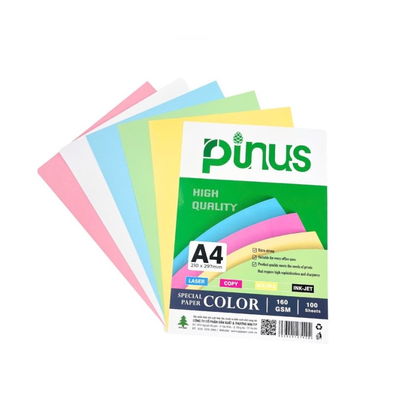 Bia màu A4 xanh biển, xanh lá, hồng, vàng, trắng 160gsm