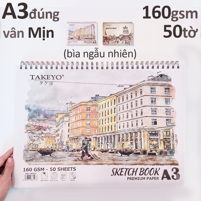 Sổ Vẽ Chì A3 Takeyo Sketchbook Lò Xo 160gsm 50 Tờ
