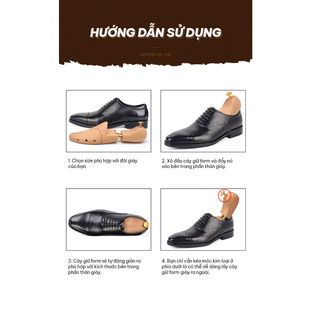 Cây giữ form giày shoe tree gỗ Gụ cao cấp bảo vệ giày (CGFG03)