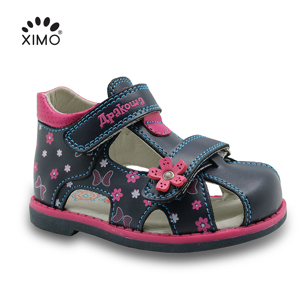 Dép da sandal chỉnh hình y khoa bàn chân bẹt bé gái Apakowa Màu hồng đen