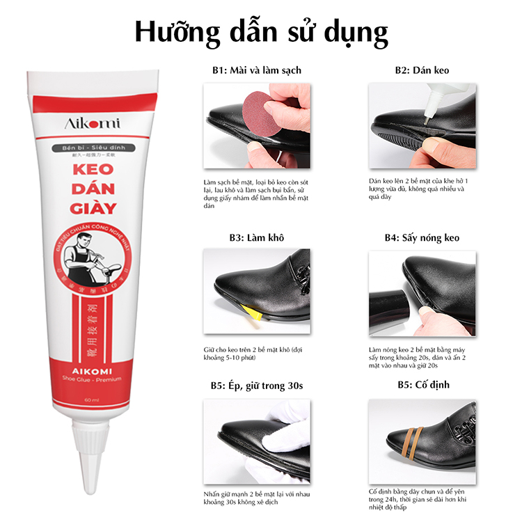 Keo dán giày thể thao, giày da Aikomi trong suốt siêu dính dùng nhiệt không tổn thương tay