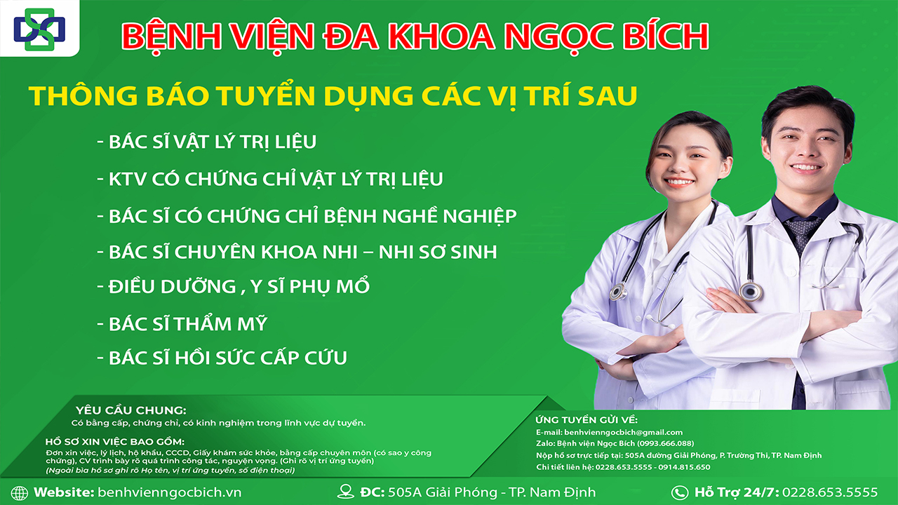 BỆNH VIỆN ĐA KHOA NGỌC BÍCH THÔNG BÁO TUYỂN DỤNG
