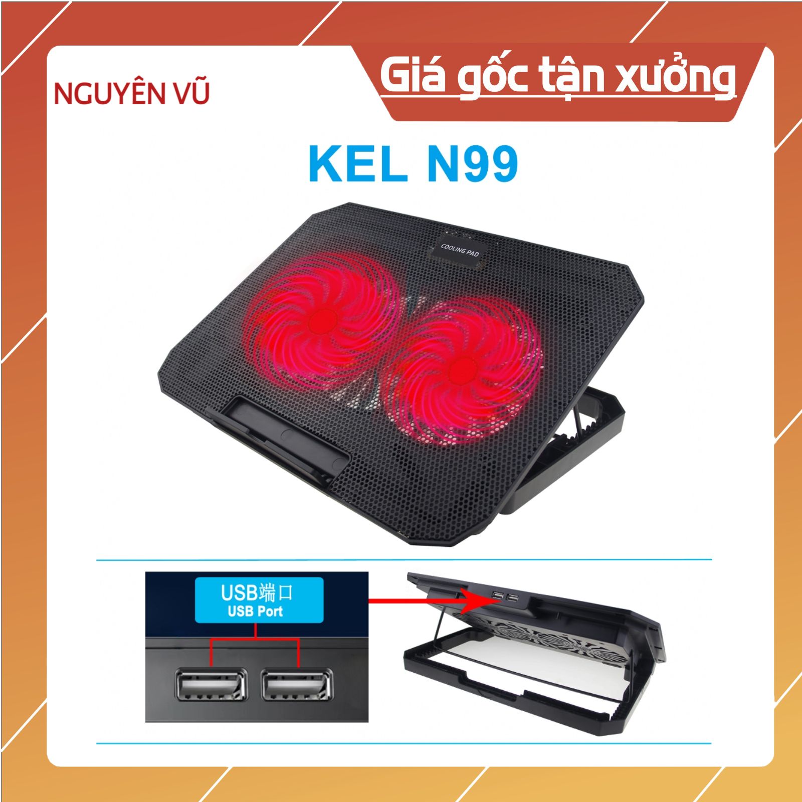 Đế tản nhiệt N99 2 fan làm mát Laptop, Macbook, kèm ổ cắm USB tiện lợi