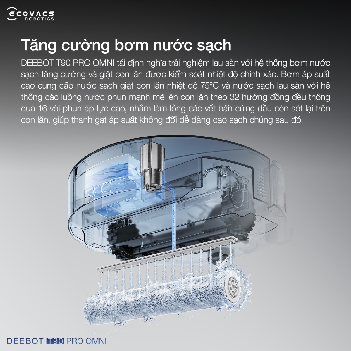 Robot hút bụi Ecovacs Deebot T90 Pro Omni | Lực hút 30.000 Pa