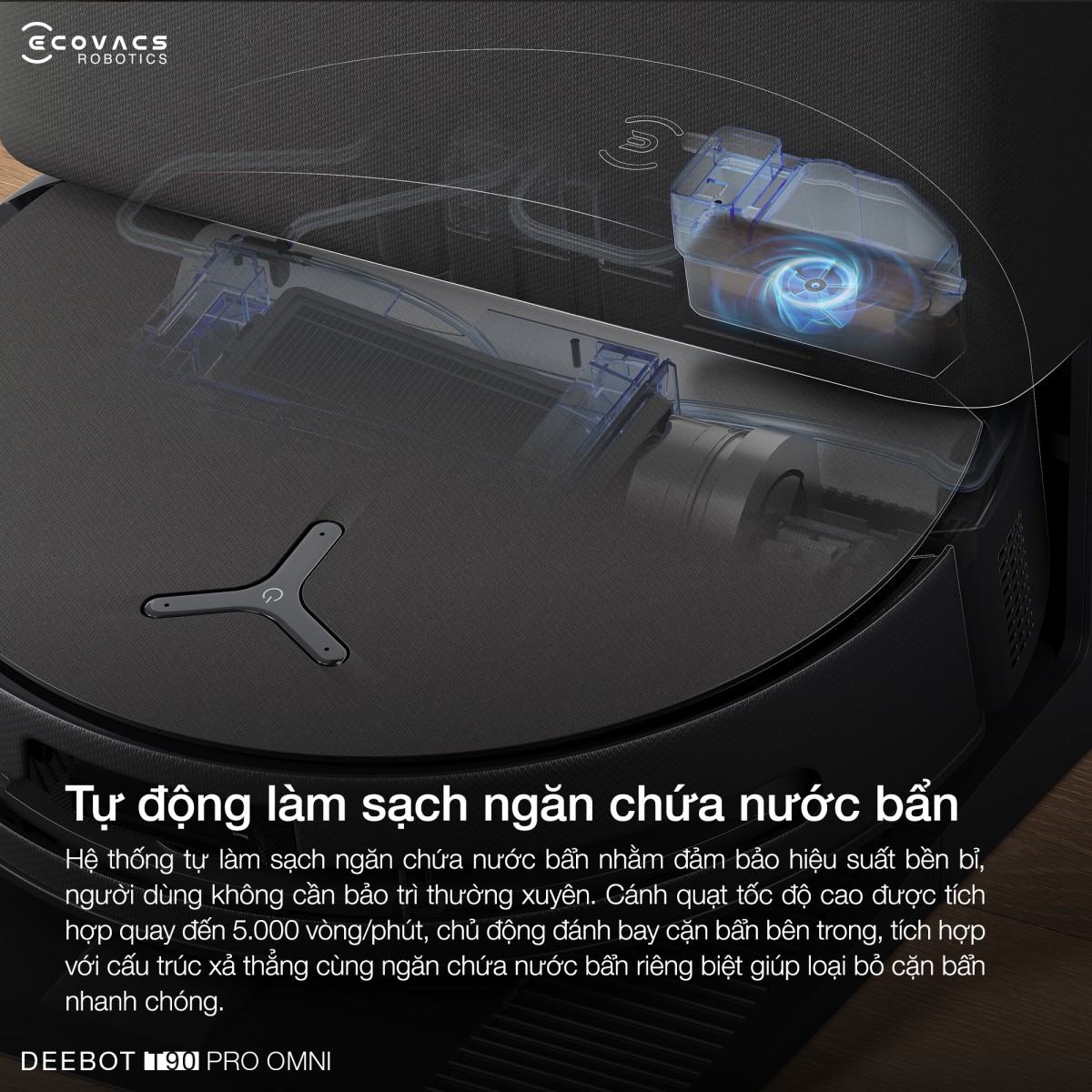 Robot hút bụi Ecovacs Deebot T90 Pro Omni | Lực hút 30.000 Pa