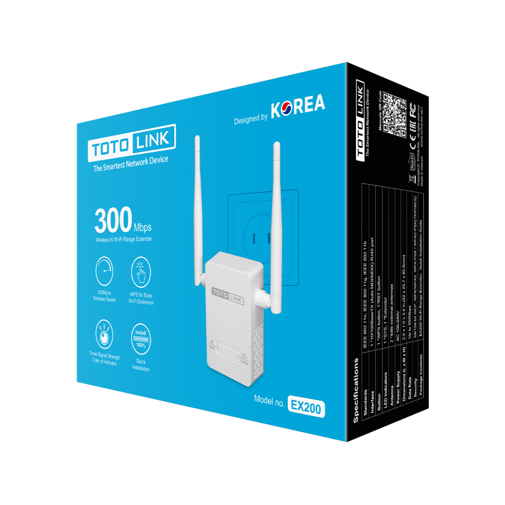 Bộ Kích Sóng Wifi Repeater Chuẩn N 300MBPS Totolink EX200 -Tăng Cường Tín Hiệu Wifi, Giải Quyết Vấn Đề Mất Sóng