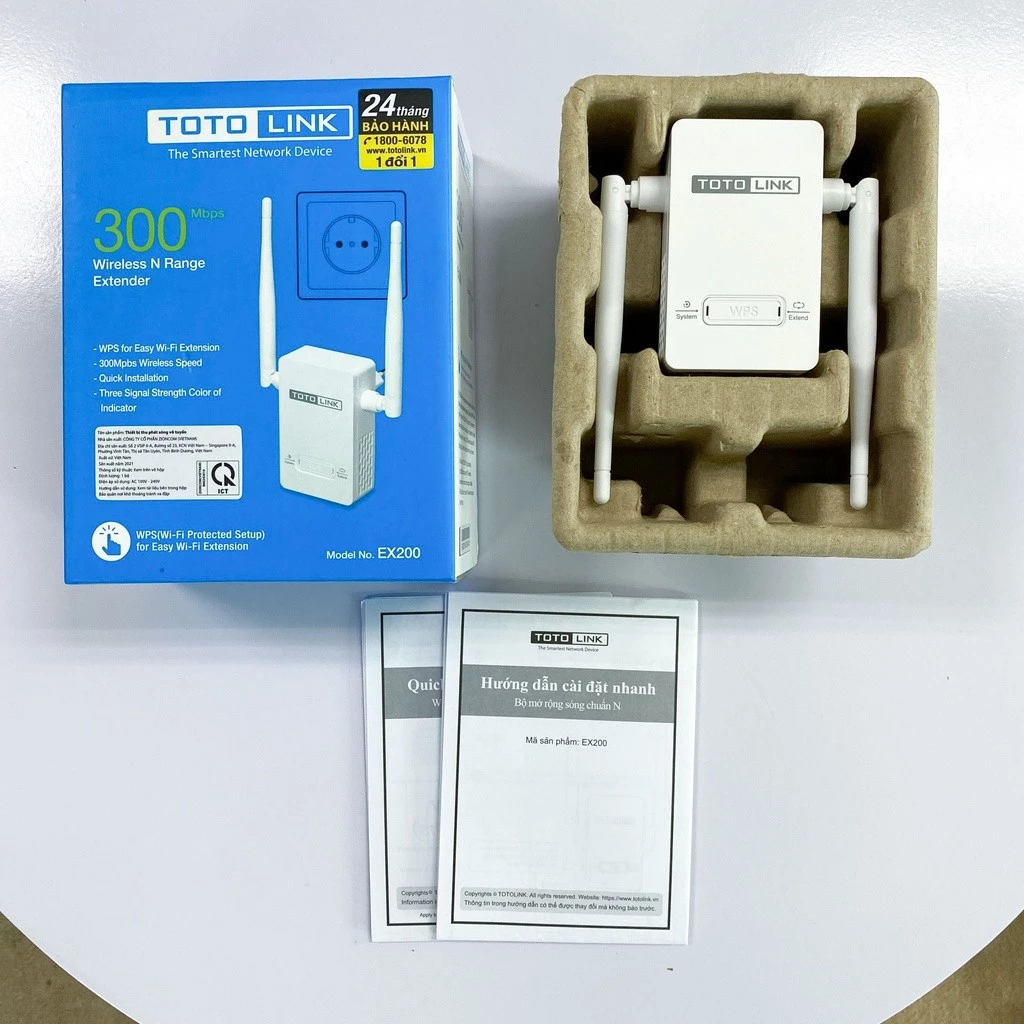 Bộ Kích Sóng Wifi Repeater Chuẩn N 300MBPS Totolink EX200 -Tăng Cường Tín Hiệu Wifi, Giải Quyết Vấn Đề Mất Sóng