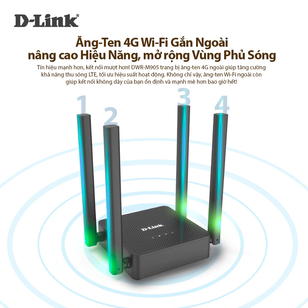 Bộ Phát WiFi Di Động D-Link DWR-M905 4G LTE Chuẩn N300Mbps Dùng SIM Hỗ Trợ Chuyển Đổi Đường Truyền