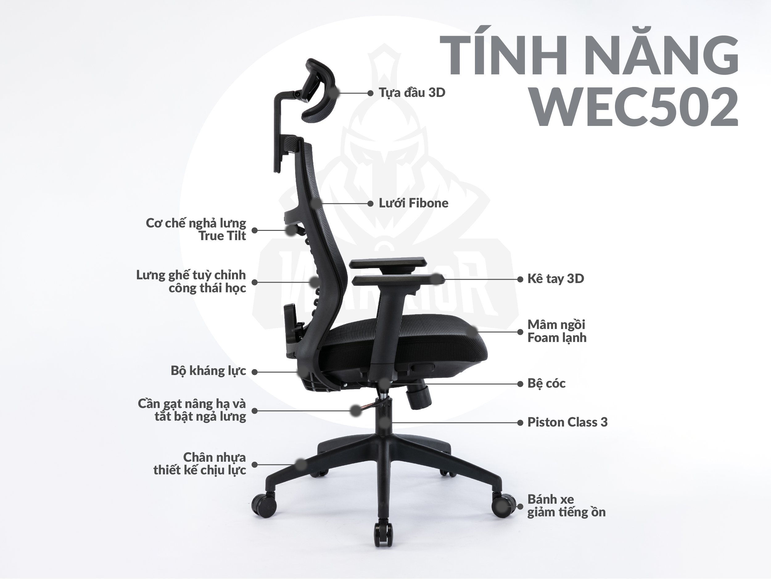 Ghế công thái học ergonomic Warrior Hero series (WEC504/ Black)