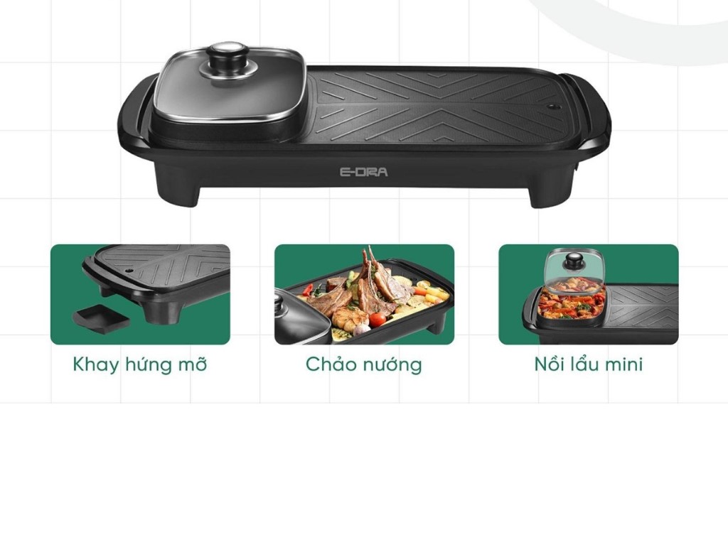 Bếp lẩu và nướng đa năng 2 trong 1 E-Dra EG100EH