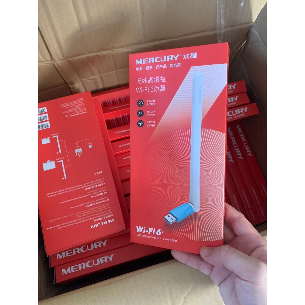 USB Thu Wifi MERCURY WIFI6 UX3H, tốc độ cao, Ăngten dài, thu sóng khỏe