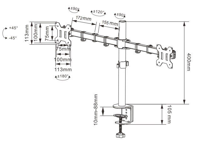 GIÁ ĐỠ MÀN HÌNH MÁY TÍNH GẮN CẠNH BÀN NORTH BAYOU H100 (22-35 INCH)
