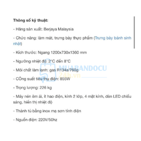 Tủ bánh sinh nhật Berjaya RCS-4SB 1.2m cũ