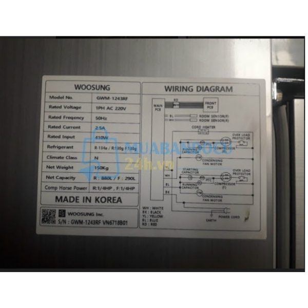 Tủ đông inox 4 cánh woosung GWM-1243RF cũ