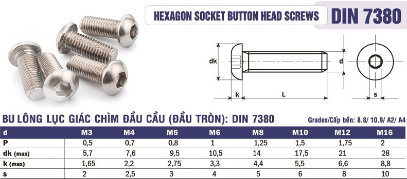 Ốc lục giác đầu dù Inox M5 10 con