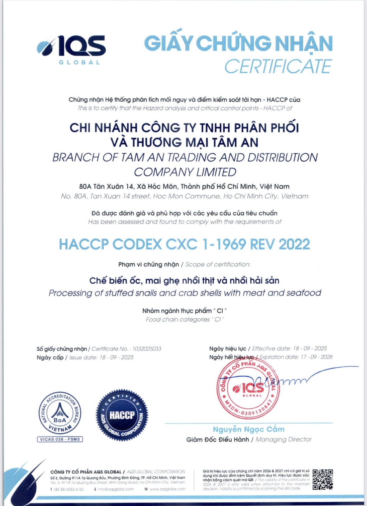 giấy chứng nhận ốc nhồi thịt